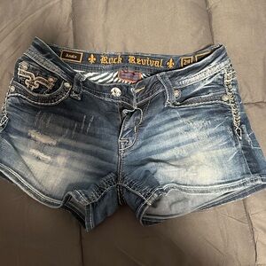 Rock Revival Blue Denim Shorts with Embellishments